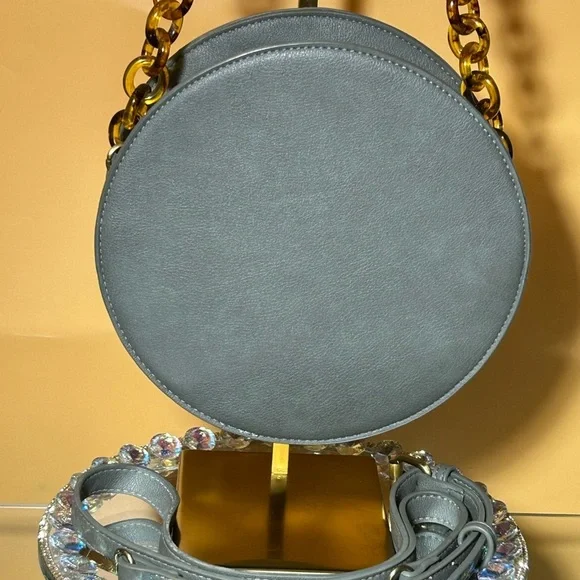 Anthropologie Gray Chained Circle Crossbody Bag - Picture 1 of 13